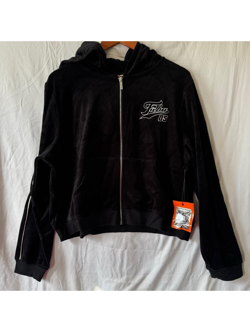 Fubu 05 Hoodie 2X Black Velour Full Zip Y2K 2000s Forever 21 Plus NWT Cropped